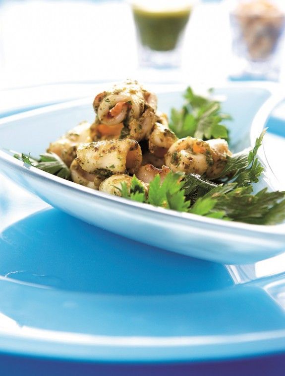 kalamarakia me pesto vasilikou