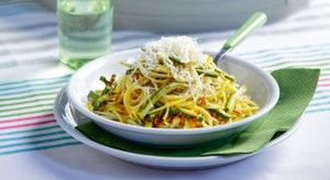 Spaghetti with zucchini and saffron