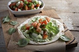 Crispy pittas served with a dip made of feta cheese and ouzo