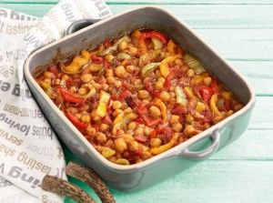Chickpeas with peppers in the oven