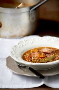Smoked pork loin and red wine lentil soup