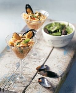 Bloody Mary orzo with mussels