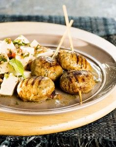 Cypriot sheftalia with taro root salad