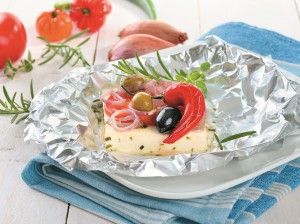 Baked feta with tomato, oregano and garlic