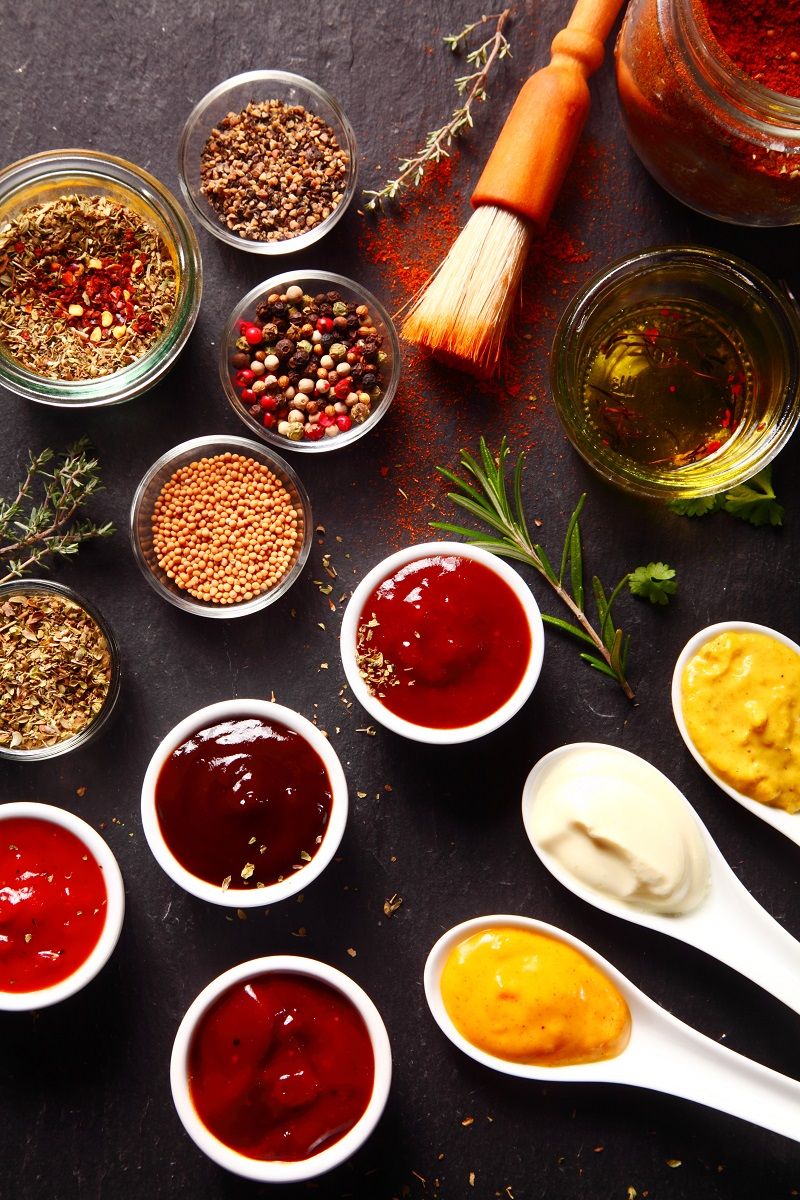 Fresh Various Spices and Sauces on the Table