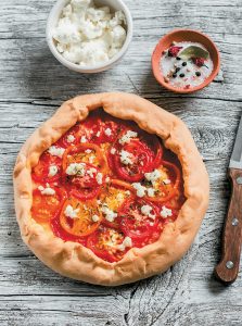 Tomato, feta and olive tart