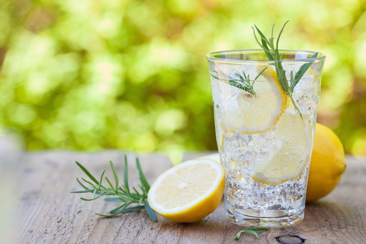 refreshing lemonade drink with rosemary in glasses