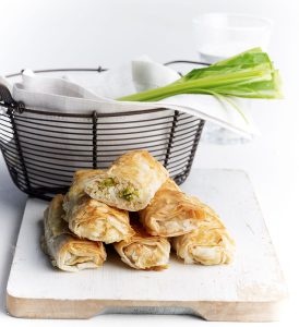 Tarhana, leek and cheese filo mini rolls