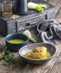 Lemony fennel stuffed with meat and olives