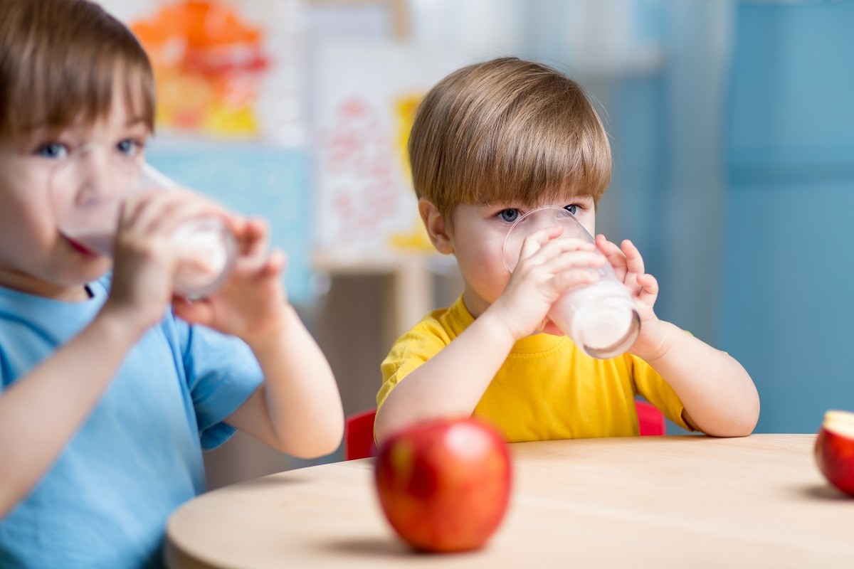 children eating healthy food at home