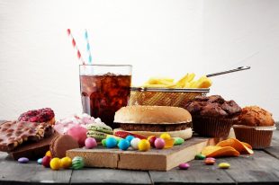 Unhealthy products. food bad for figure, skin, heart and teeth. Assortment of fast carbohydrates food.