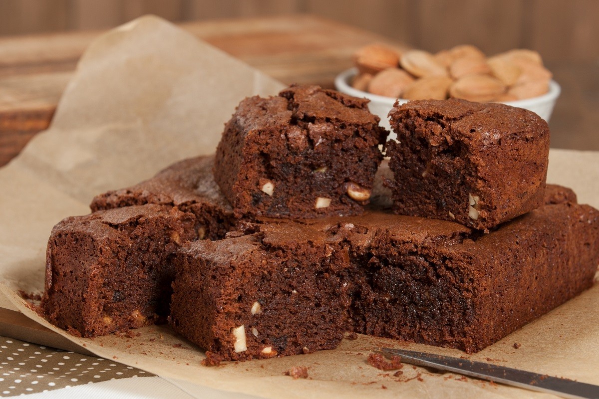 Homebaked White Chocolate And Almond Brownie.
