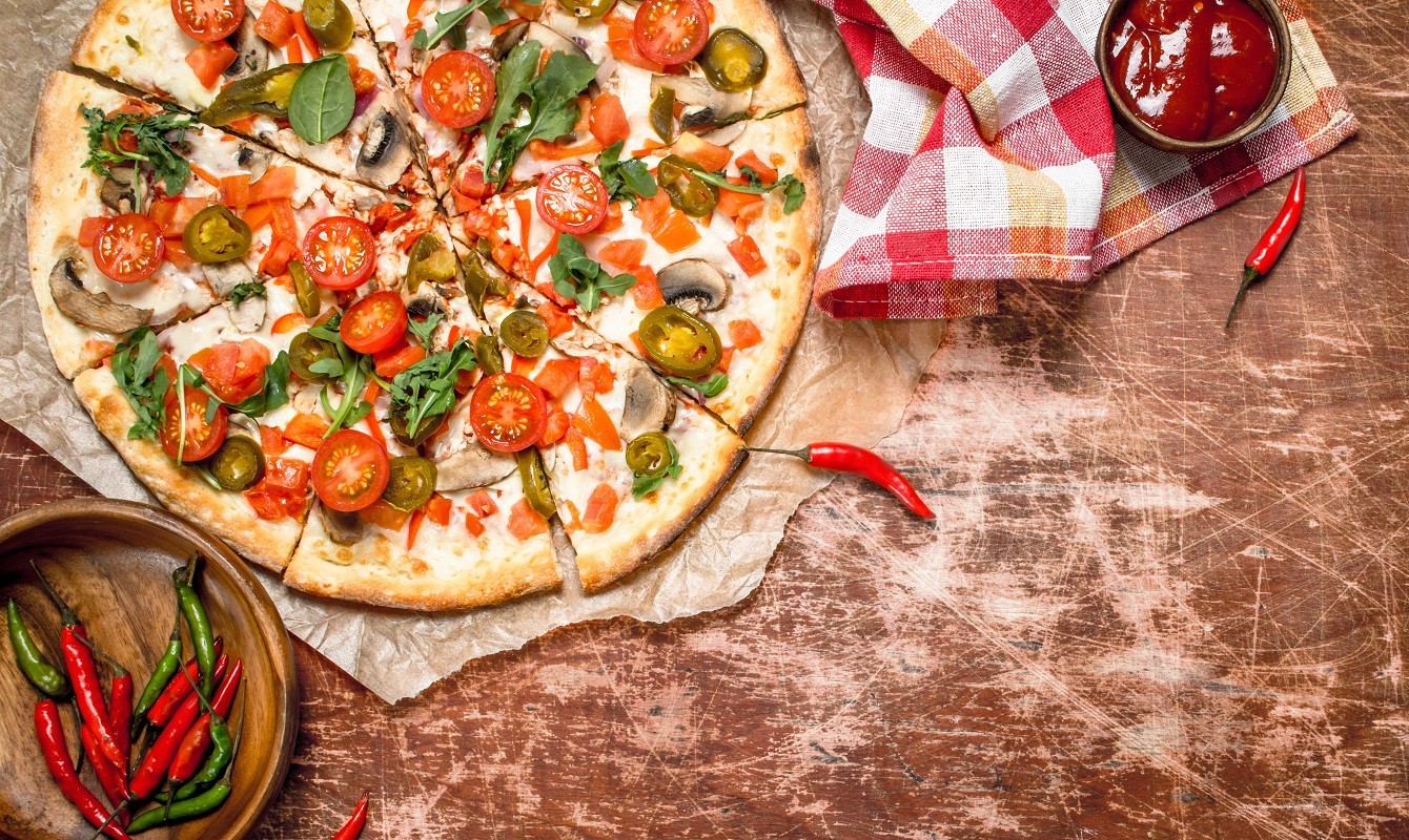 Mexican pizza with hot pepper.