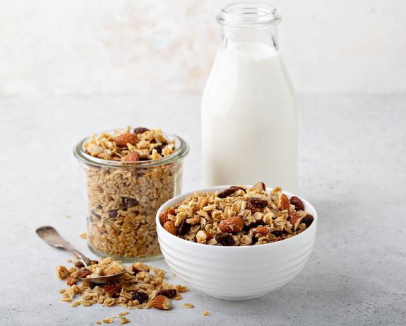 Homemade granola with coconut and almonds