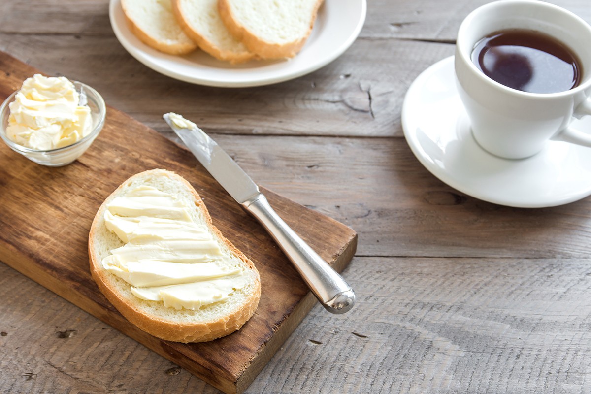 Bread, butter, tea for breakfast