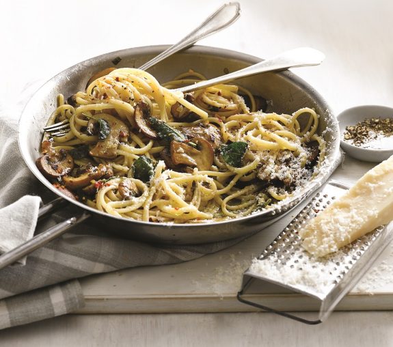 Garlicky Mushroom Sage Linguine