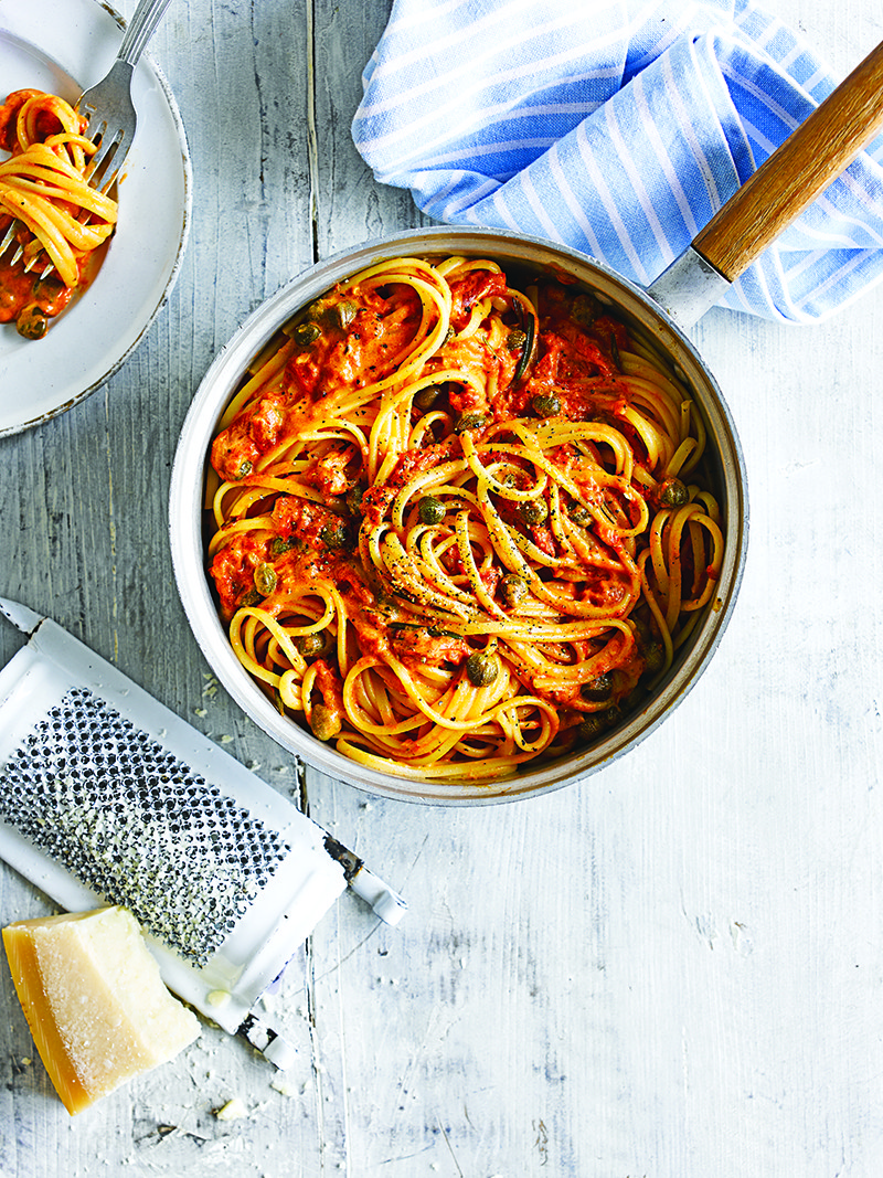 Linguine rosemary, tomato caper sauce