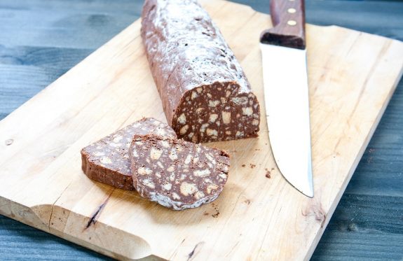 Chocolate salami with dark chocolate and hazelnut butter