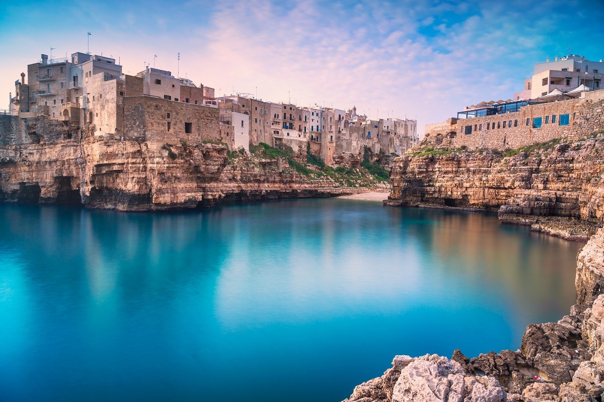 Polignano a Mare village at sunrise, Bari, Apulia, Italy.