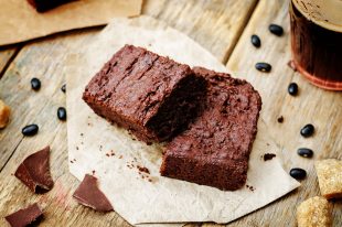 black bean brownies on a wood background