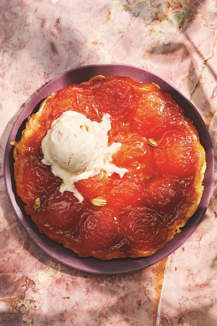 cardamom and apricot tarte tatin with chai ice cream