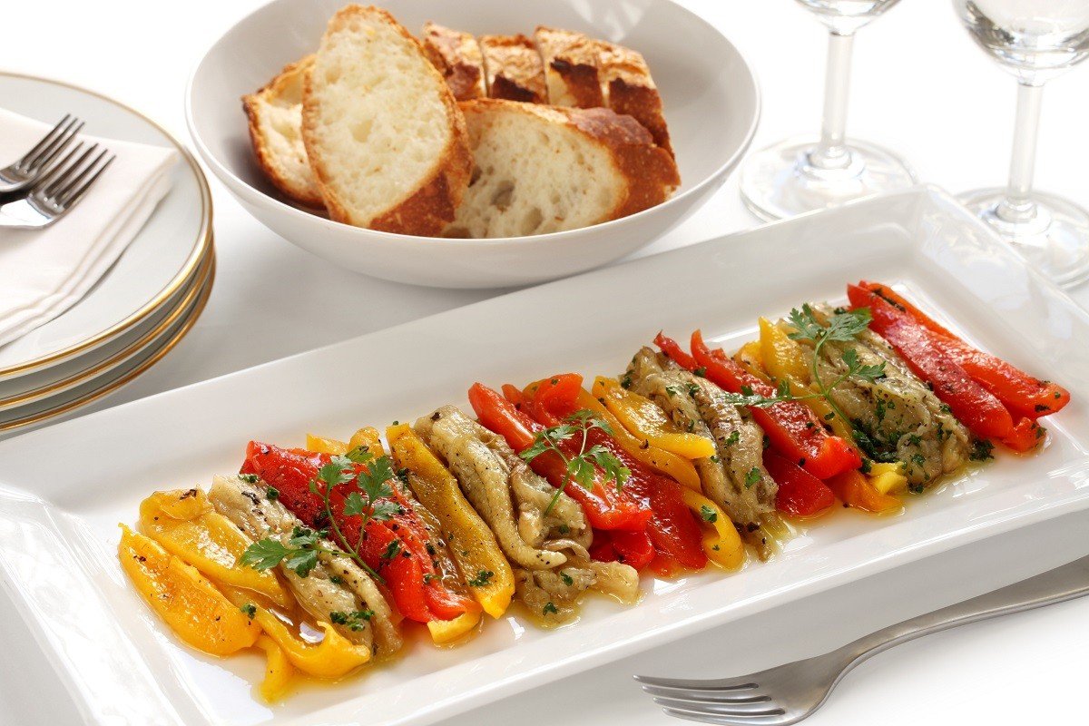 escalivada, grilled marinated vegetables, spanish cuisine