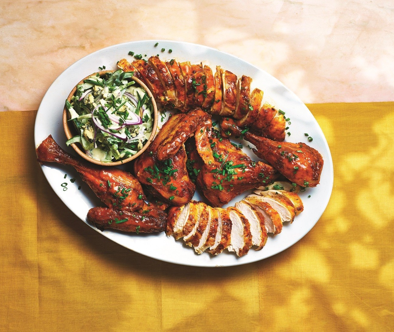 Buffalo chicken with blue cheese slaw