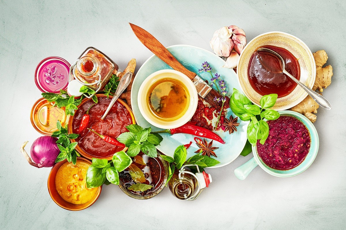 Large variety of spicy marinades and sauces