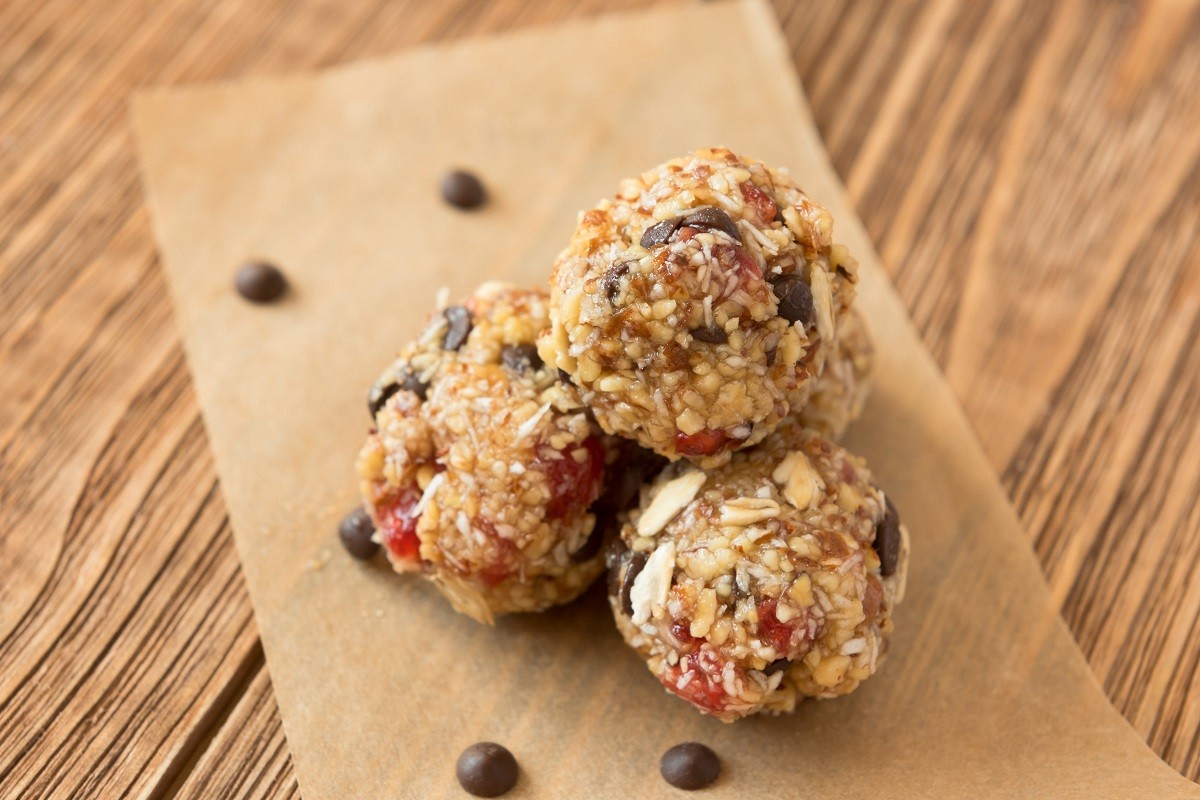 Delicious bites with cherry, cranberry, almond and chocolate