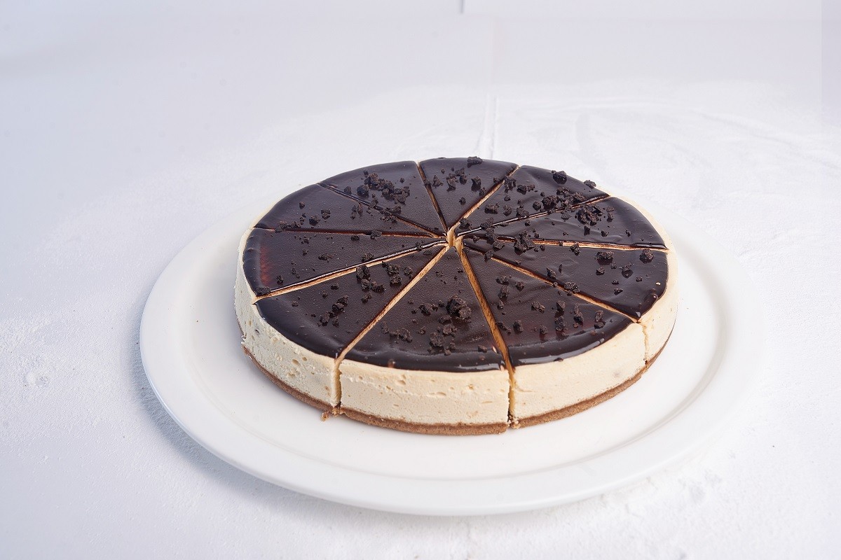 Tasty cheesecake on a white plate