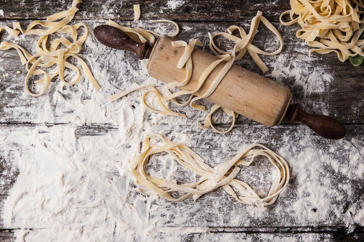 Raw homemade pasta with infinity symbol