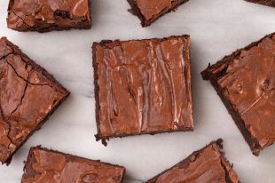 Homemade Double Chocolate Brownies on a Marble Counter