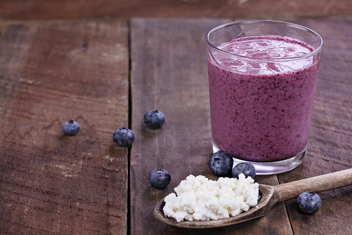 Blueberry Kefir Smoothie and Kefir Grains
