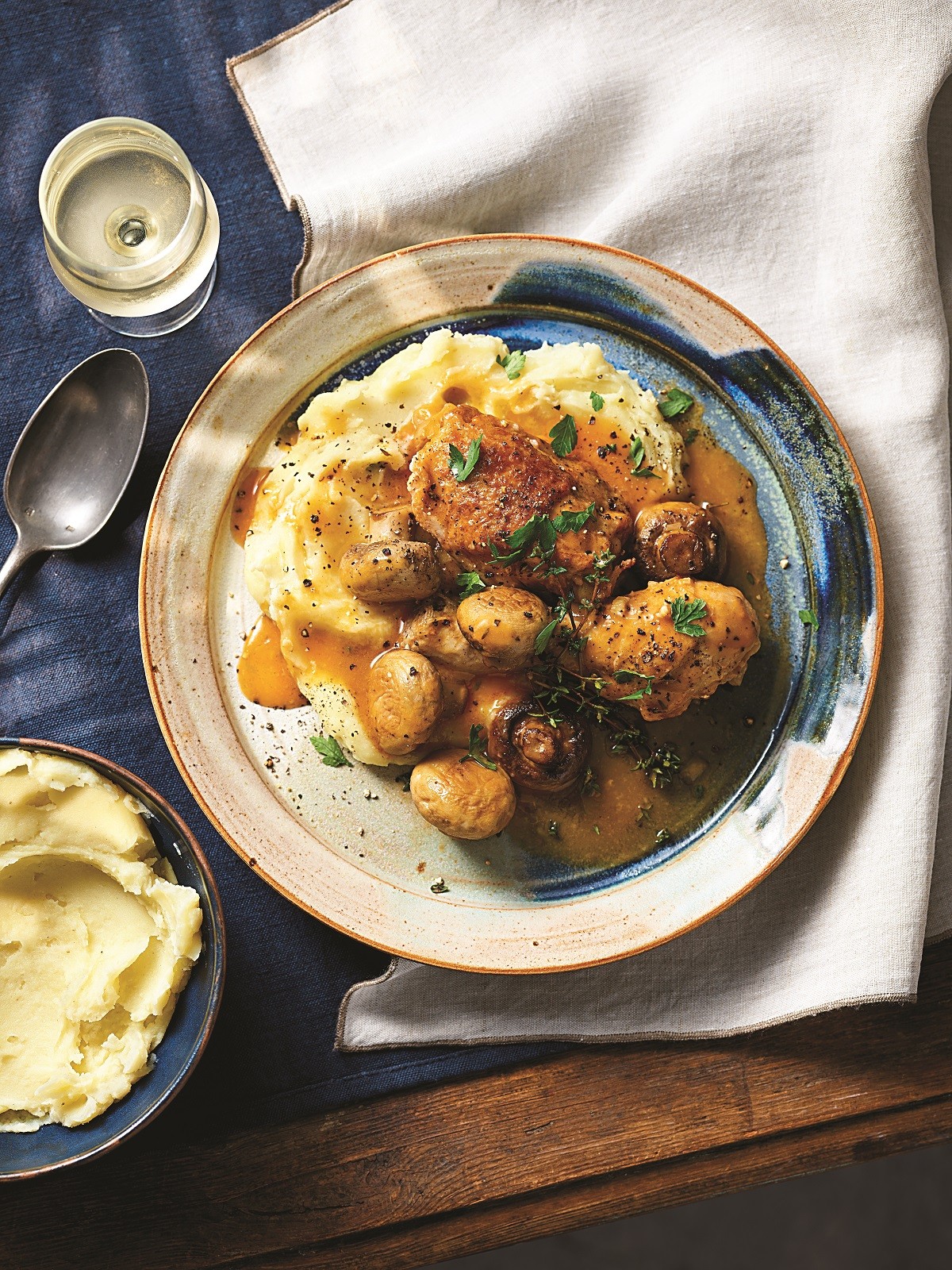 chicken chasseur with cheese and roasted garlic mash