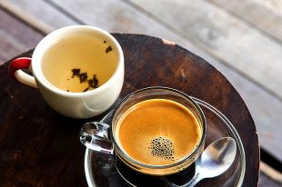 Chinese style  hot coffee with tea on the circle table at the market