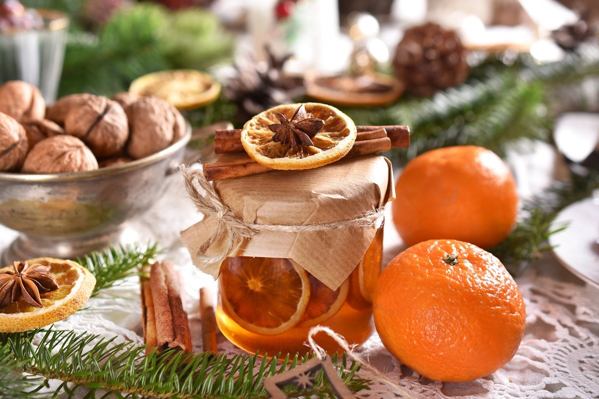 slices of mandarin in syrup in a jar for Christmas