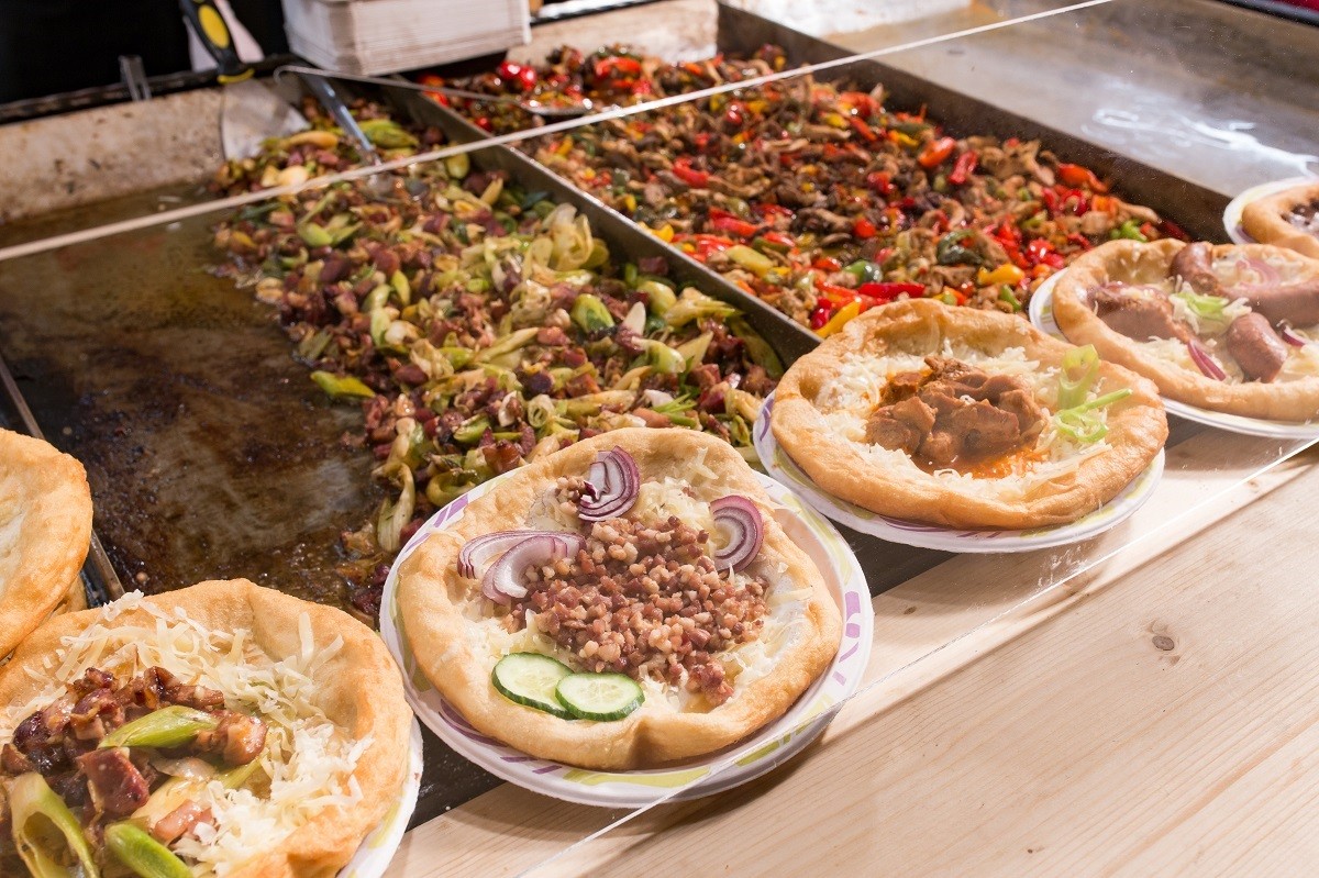 Traditional Hungarian Langos at the Budapest Christmas Market, D