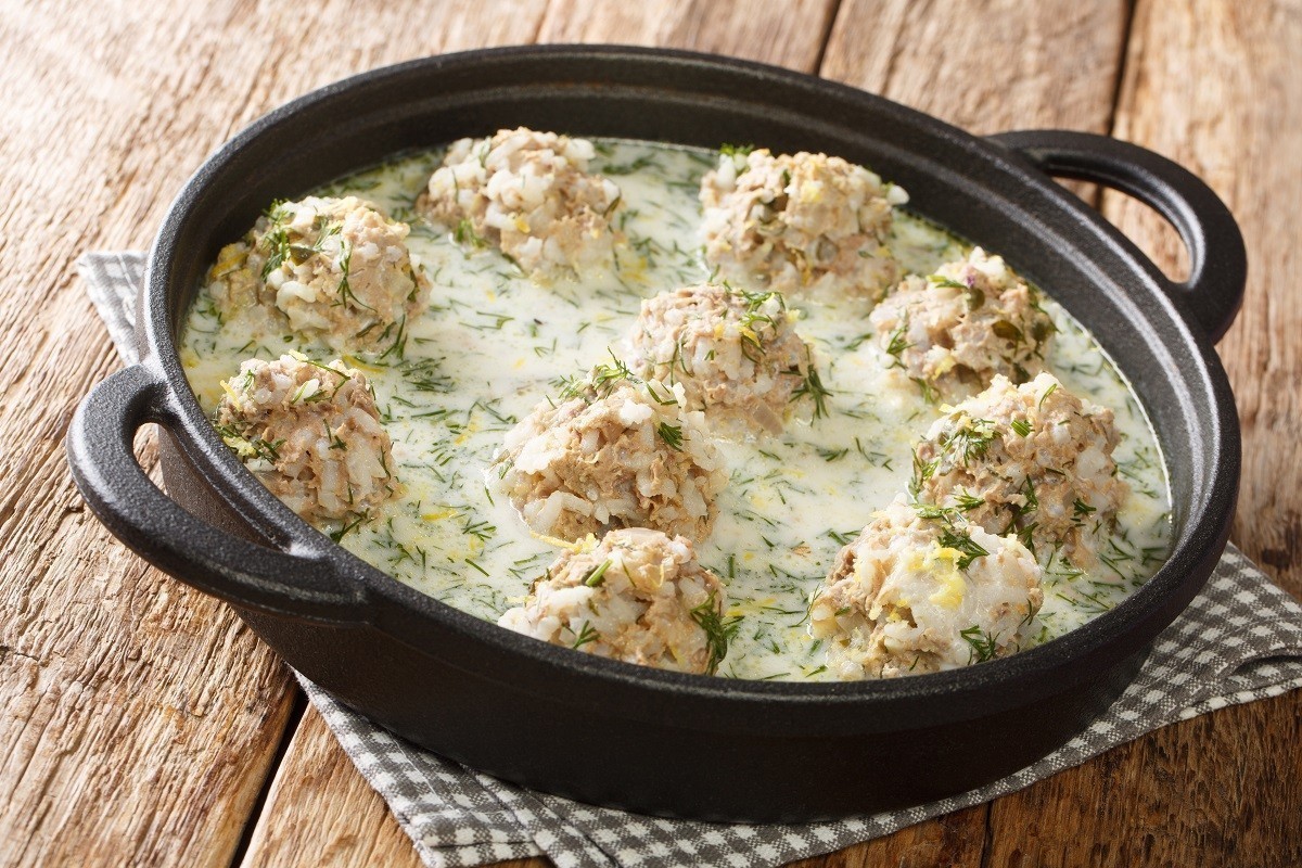 Yuvarlakia, giouvarlakia are a Greek meatball dish cooked in moi