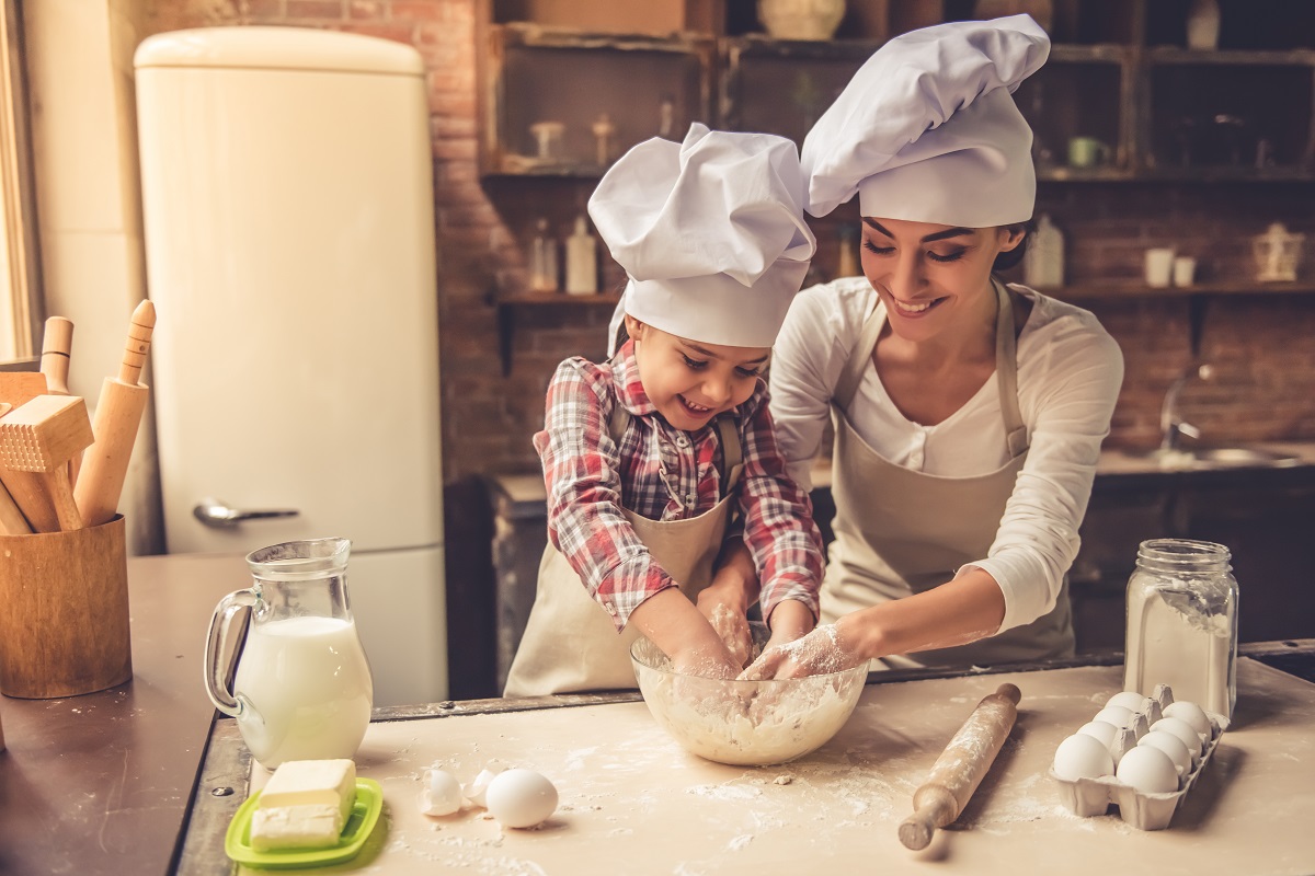 Mom and daughter baking