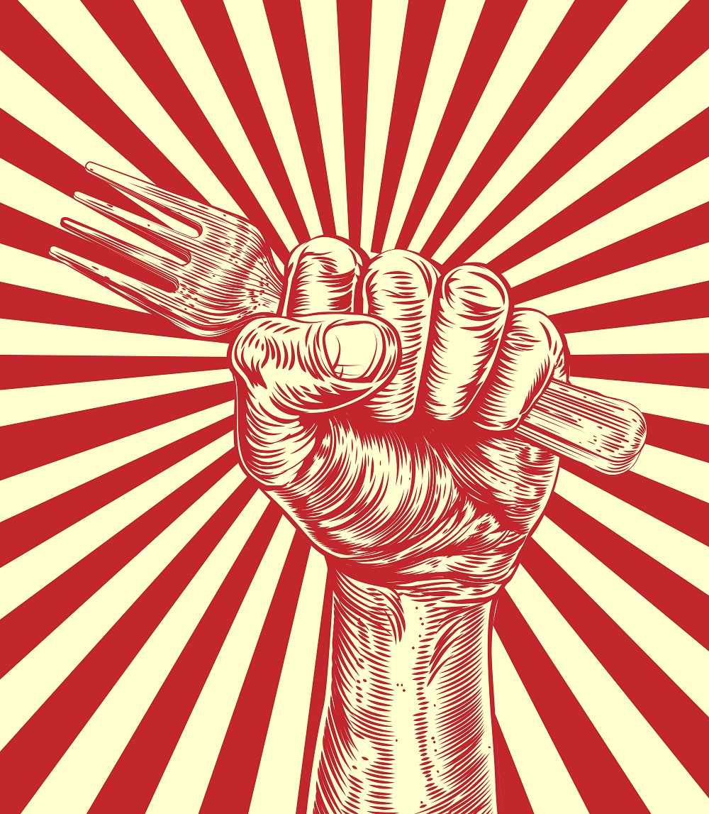 Propaganda Fork Woodcut Fist Hand