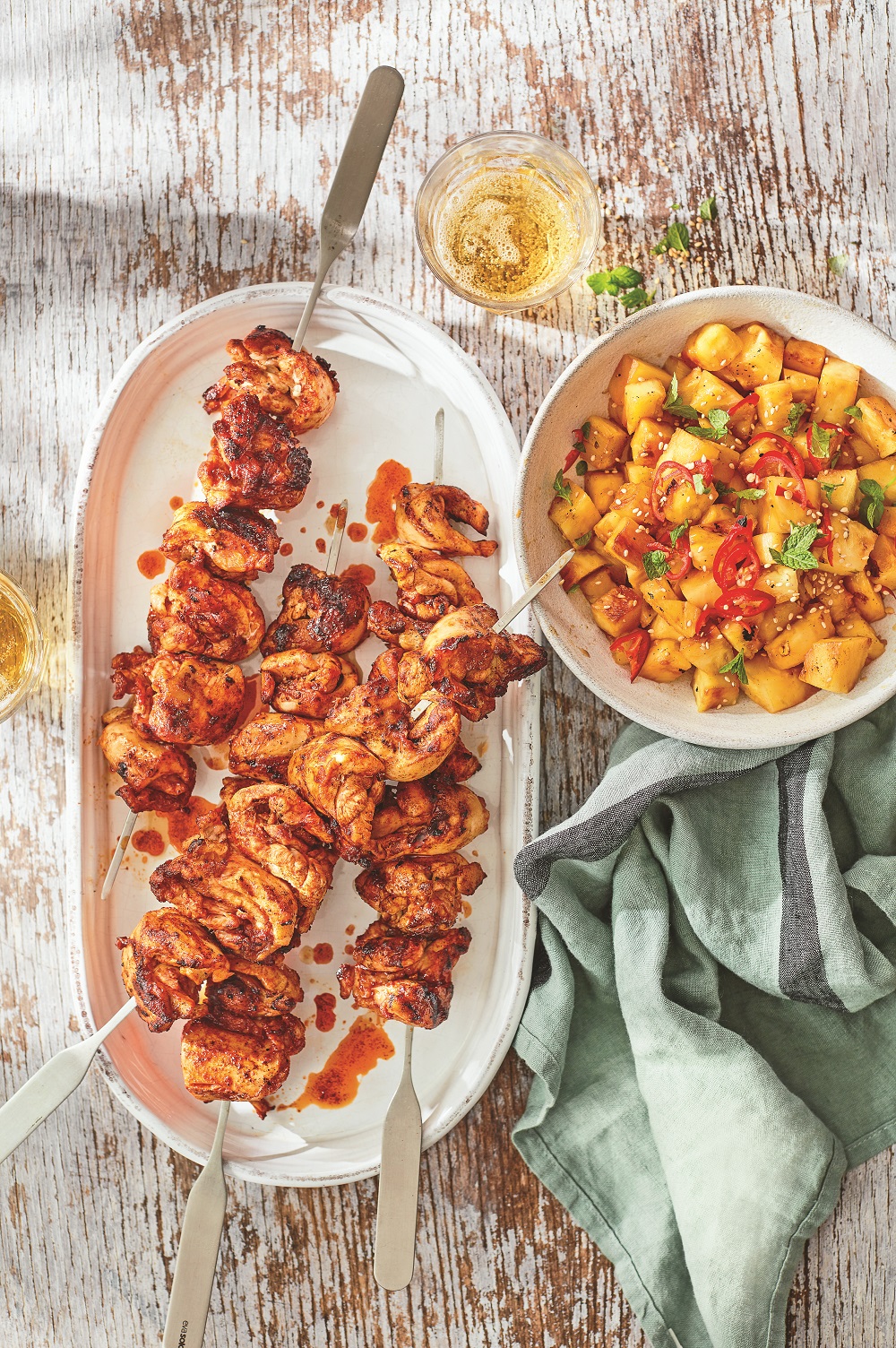 Chicken Kebabswith GrilledPineapple. skewers
