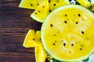 atermelon with yellow pulp on the table