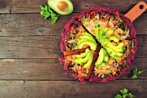 Healthy,,Gluten,Free,Beet,Crust,Pizza,With,Avocados,,Pesto,Sauce