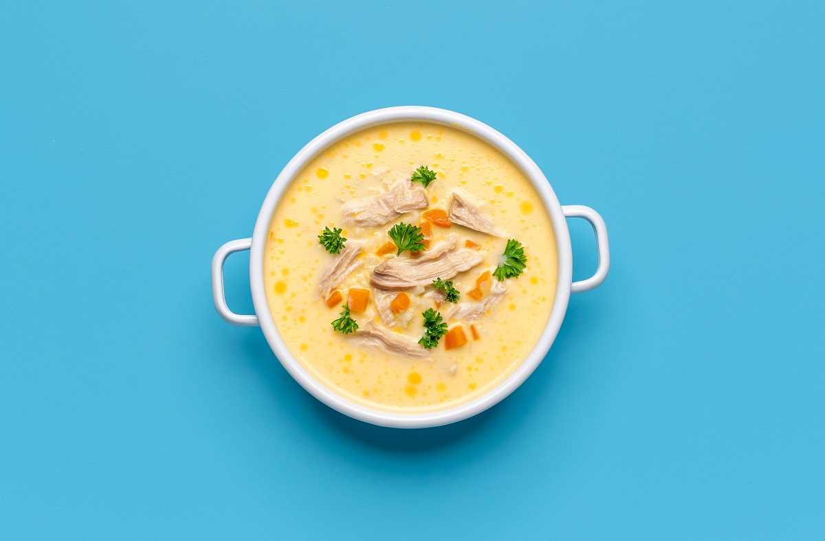 Top,View,With,A,Bowl,Of,Greek,Chicken,Soup,Minimalist