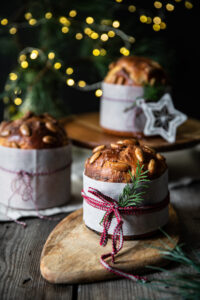 Three,Homemade,Italian,Christmas,Panettone,Wrapped,Like,Gifts,And,Pine