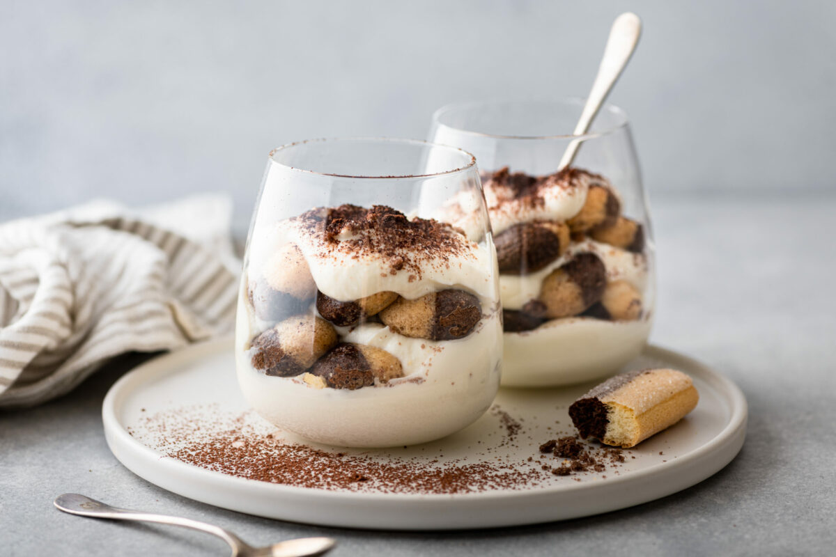 Tiramisu,Dessert,In,A,Glass,On,A,Light,Background