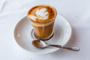 Cortado,Coffee,With,Milk,In,A,Glass,Cup.