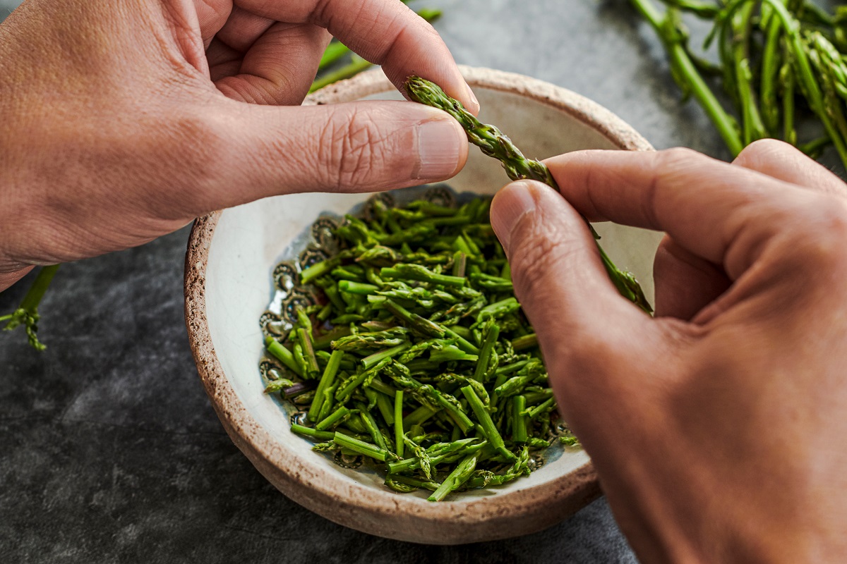 man cutting some wild asparagus