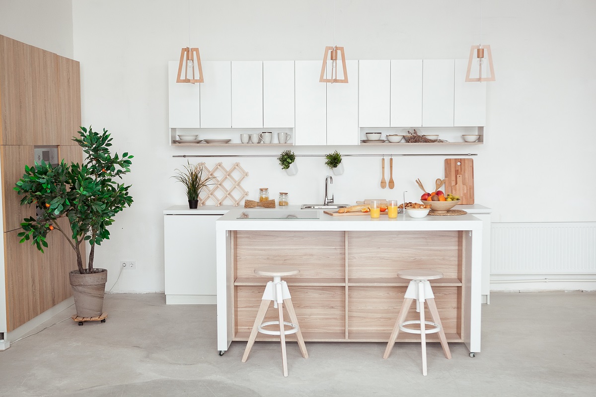 Interior,Of,Small,White,Kitchen,With,Fresh,Fruit,,Two,Glasses