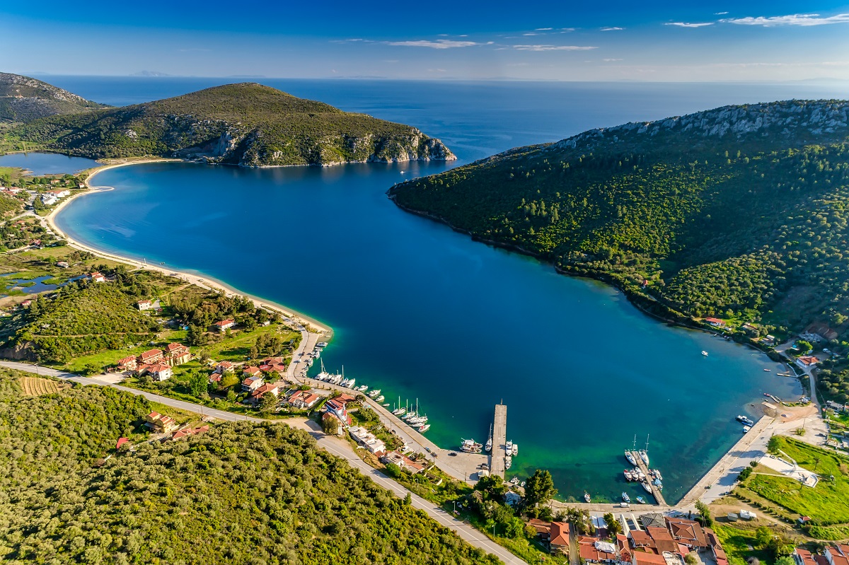Aerial,View,Of,Porto,Koufo,On,The,Sithonia,Peninsula,,In
